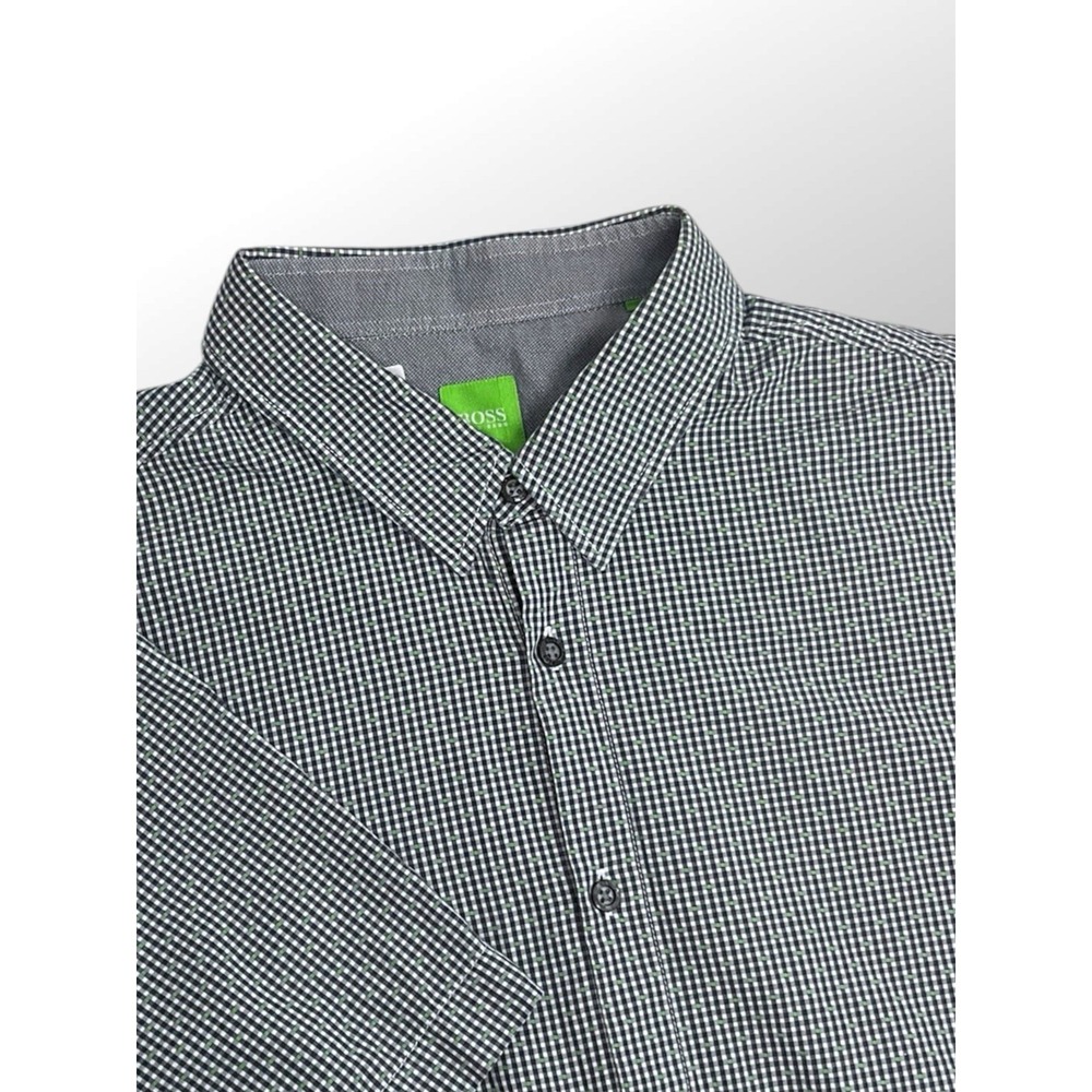 Hugo Boss Performance Modern Fit Button Down Shirt Navy Green Men's XL Short Slv